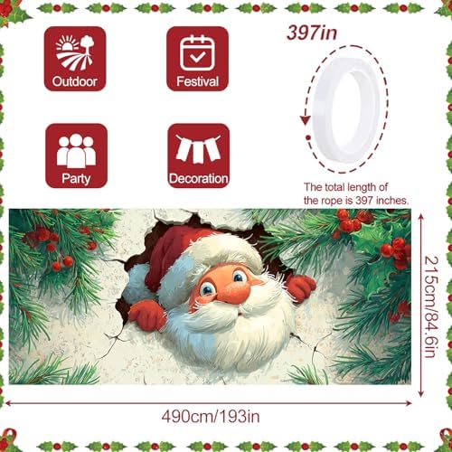 Pop Out Santa Christmas Garage Door Banner 16x7 Ft - Illusion Effect for Double Car Garage Outdoor Indoor Holiday Decor - Image 4