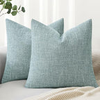 MIULEE Pack of 2 Decorative Linen Burlap Coastal Pillow Covers Farmhouse Boho Accent Pillowcases for Sofa Car Couch Bedroom Living Room Decor 20x20 Inch Teal by MIULEE