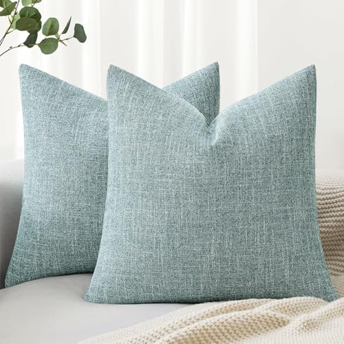 MIULEE Pack of 2 Decorative Linen Burlap Coastal Pillow Covers Farmhouse Boho Accent Pillowcases for Sofa Car Couch Bedroom Living Room Decor 20x20 Inch Teal by MIULEE