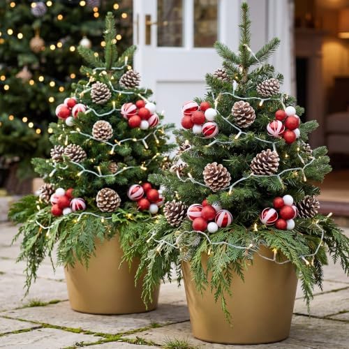 Daifunli 8 Pcs Red and White Peppermint Christmas Ball Tree Picks 7.87 Inch by Huiinen