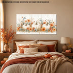WAXWHELK Pumpkin Fall Canvas Wall Art, White Pumpkins and Orange Flowers Autumn Painting Pictures, Rustic Farmhouse Artwork for Living Room Bedroom Thanksgiving Home Decor (20"x40") - Image 4