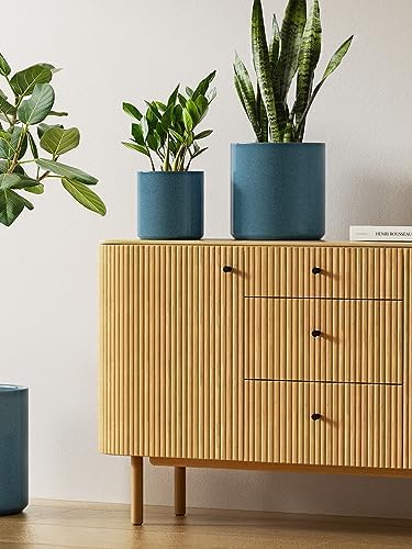 LE TAUCI 10+8+6 Inch Ceramic Pots for Plants, Indoor Planters with Drainage Hole and Plug, Modern Cylinder Flower Pots Set of 3 for Living Room and Bedroom, Glossy, Harbor Blue - Image 2