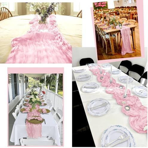 16 Pack Pink Table Runner 10FT Cheesecloth Table Runner Boho Gauze Table Runners Rustic Long Sheer Fabric Table Runners for Wedding Party Bridal Shower Farmhouse & Home Decor - Image 6
