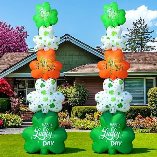 Fourluoo 2 Pcs 5.3ft St Patricks Day Inflatable Shamrock Outdoor Yard Decoration Blow up Shamrock Yard Decor with LED Lights Lucky Cheerful Green Clover for Irish Party Indoor Garden Lawn Porch Decor by Fourluoo