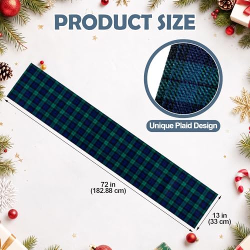 HunnmingRe 1 Pcs Black Christmas Tartan Plaid Table Runner 13 x 72 - Image 2