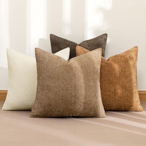 MIULEE Decorative Chenille Fall Euro Pillow Covers Brown 24x24 Pack of 4 - Image 2