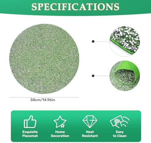15" Green Rhinestone Round Placemats Set of 4 - Image 6