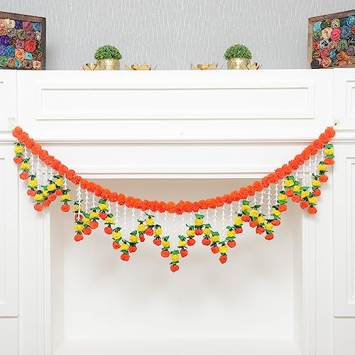 5 Ft Marigold Lily Thoran | Door Hanging Toran | Indian Thorans | Artificial Flower Garland Pooja Mandir, Door, Diwali Decoration Toran | Indian Housewarming Décor | Bandhanwar (Pack of 1) by DesiFavors