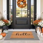 Front Door Mat Combo Set, Hello 100% Coco Coir Welcome Doormat + 28" x 43" Layered Buffalo Black and White Striped Rug, Spring Thanksgiving Porch Entryway Decor Indoor Outdoor Floor Mats - Image 5