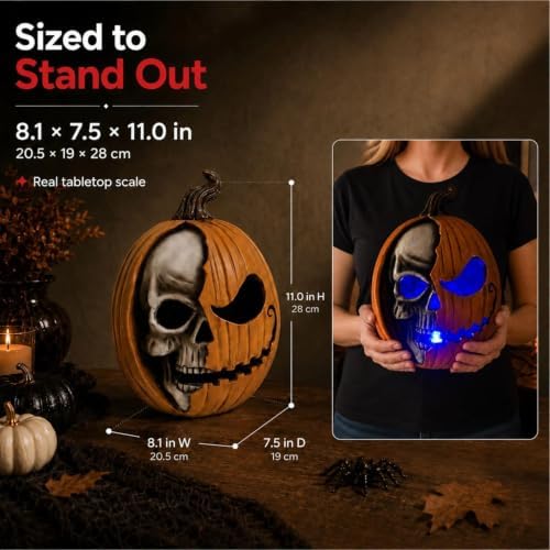 Led Light Up Jack O Lantern, Pumpkin Skull Halloween Decorations for Home - Image 3