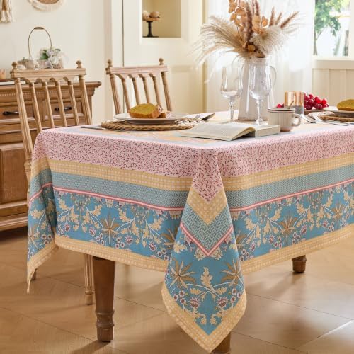 Vintage Floral Tablecloth Rectangle – Boho Farmhouse Printed Table Cloth with Blue Yellow Patchwork Design, Waterproof Table Cover for Dining Table, Outdoor Picnic & Summer Party, 60x84 - Image 2
