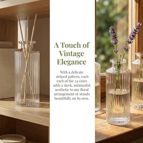 Nicunom 24 Pcs Glass Bud Vases Set, Small Vintage Ribbed Bud Vase in Bulk Decorative Vases Clear Mini Flower Vase for Centerpiece, Table Decorations, Wedding Reception, Home Decor, and Events - Image 6