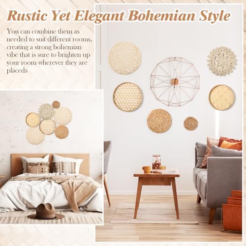Hushee 7 Pcs Boho Wall Basket Decor, Seagrass Woven Round Bohemian Hanging Basket for Wall Handmade Hanging Rustic Flat Art Decor for Farmhouse Bedroom Living Room Display Table Settings Kitchen Home - Image 3