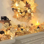 Realistic Fall Garland with Lights, 6 FT Real Touch Feel Leaves Garland with Berries Pine Cones, Fall Decorations for Home Thanksgiving Halloween Decorations Indoor Farmhouse Porch Fireplace - Image 4