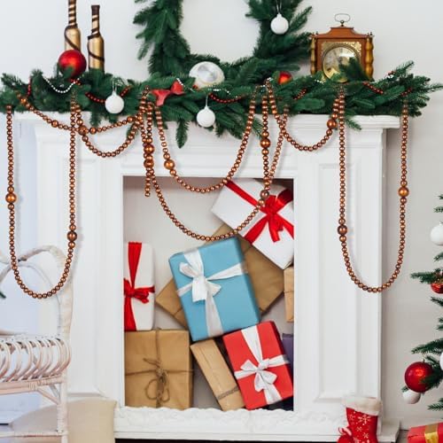 Bucherry 4 Pcs Christmas Wood Bead Garland 28.8 Feet, Coffee - Image 4