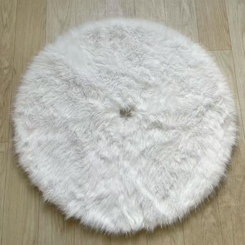 60 Inch Plush Christmas Tree Skirt White, Fluffy Faux Fur Tree Skirt for Christmas Holiday Party Decorations - Image 3