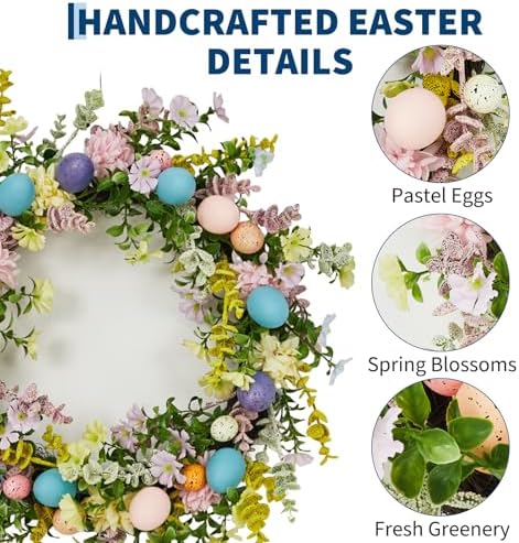 24 in Easter Door Wreath with Egg Accents and 2 Artificial Bouquets - Image 4