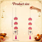 8 Pcs Indian Pichwai Style Diwali Hanging Decor, Hot Pink Lotus with Cow - Image 2
