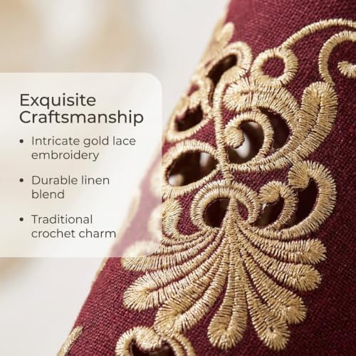 Decozen Set of 12 Doilies for Table, Lace Doilies Rustic Farmhouse Kitchen Dining Table Centerpiece Decor, 15 Inch Gold Burgundy Round Placemats for Home, Valentines Day Gifts, Valentines placemats - Image 4