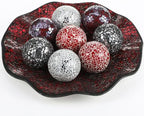 Suclain Centerpiece Bowl and Decorative Balls Set 8 Pcs Table Mosaic Plate with 2.4 Inch Glass Mosaic Orbs Glass Turquoise Tray and Spheres for Centerpiece Table Home Vases Decor (Red and Black) by Suclain