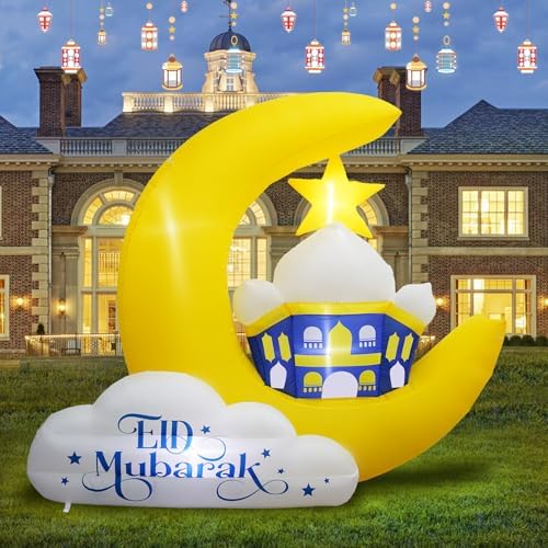 6FT Tall Inflatable Ramadan Moon Outdoor Decoration, Waterproof Inflatable Eid Mubarak Decor, Blow Up Muslim Holy Celebration Decor Built-in 4 LEDs for Yard, Garden, Lawn, Indoor by inslife