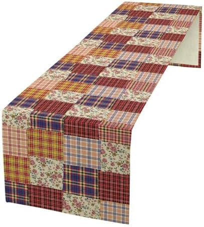 Boho Floral Patchwork Table Runner, Retro Rustic Flowers Country Garden Flowers Paisley Bohemian Farmhouse Pattern for Home Kitchen Table Decor Dining Coffee Room Party Decor 13x120in by Unknown