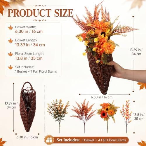Fall Cornucopia Basket, Hanging Horn of Plenty for Front Door - Image 3