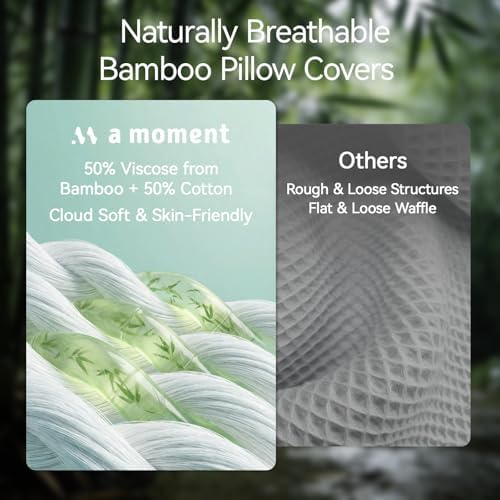 a moment 2 Pack Bamboo Fiber Pillow Covers - Waffle Weave, Ultra Soft & Breathable, Euro Shams Cotton Throw Pillow for Couch, Sofa, Bedroom Living Room 26x26 Inch Grey - Image 4