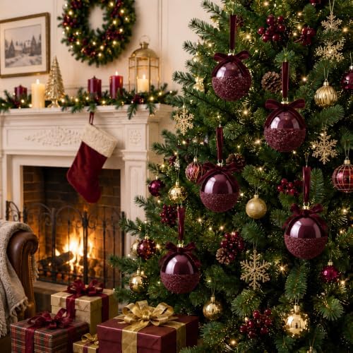 9 Pcs 3.15'' Burgundy Red Glass Christmas Ball Ornaments - Image 4