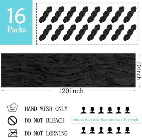 16 Pack Black Cheesecloth Table Runner 20 x 120 inch Gauze Table Runners 10 FT Long,Semi Sheer Boho Cheese Cloth Fabric Table Runner Bulk for Wedding,Party,Baby Shower,Bridal Shower Decoration - Image 2