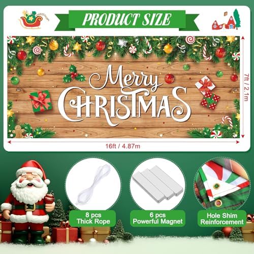 HunnmingRe 16 x 7ft Christmas Garage Door Cover, Wood Style - Image 2