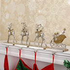 Reindeer & Sleigh Stocking Holder Set for Mantle Set of 4,Deer Stocking Hangers for Firepiece,Christmas Decorations Mantel Hanger for Stocking/Garland (Silver with Gold) - Image 4