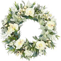 White Orchid Wreath for Front Door, 22 Inch Spring Summer Wreath with Soft Lamb's Ear and Cream Berries, Handcrafted Artificial Floral Wreath for Farmhouse, Indoor and Outdoor Year-Round Decor by wwmira