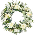 White Orchid Wreath for Front Door, 22 Inch Spring Summer Wreath with Soft Lamb's Ear and Cream Berries, Handcrafted Artificial Floral Wreath for Farmhouse, Indoor and Outdoor Year-Round Decor by wwmira