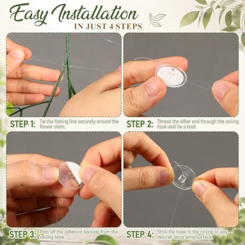 72 Pack Wedding Ceiling Flowers Kit, White Wisteria Rose Ivy Garland - Image 4