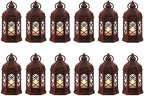 12-Pack Mini Moroccan Lanterns with LED Candle for Ramadan, Wedding, Small Decorative Lanterns for Baby Shower & Table Centerpiece, Ornament, Western Cowboy Party Decor, Red Brushed by ReperlaSpecialMiniSmallLanternDecoration