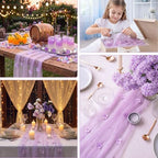 6 Pcs 29x120'' Pearl Tulle Table Runner 10ft Wedding Tablecloth, Purple - Image 5