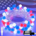 Connectable Red White and Blue String Lights Outdoor Indoor, 42FT 100LED 4th of July Decorations Plug in with Timer, 13 Modes Patriotic Globe Waterproof Fairy Lights for Independence Day Memorial Day by LORRYTE