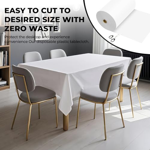 54 Inch X 600 Feet Plastic Table Cover Roll Premium Disposable Plastic Tablecloth for All Type/Shape Tables | Picnic, Party, Banquet, Birthdays, Weddings (White, 54 Inch X 600 Feet) - Image 4