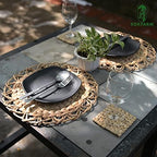 Round Woven Placemats Set of 6, 13.4 Inch Water Hyacinth Charger Plates for Dinner Plates, Handwoven Wicker Table Mats with Flower Edge, Boho Farmhouse Kitchen Table Decor, Natural Rattan Look - Image 3