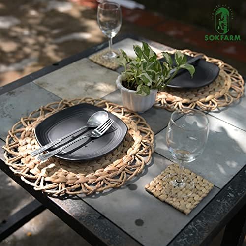 Round Woven Placemats Set of 6, 13.4 Inch Water Hyacinth Charger Plates for Dinner Plates, Handwoven Wicker Table Mats with Flower Edge, Boho Farmhouse Kitchen Table Decor, Natural Rattan Look - Image 3