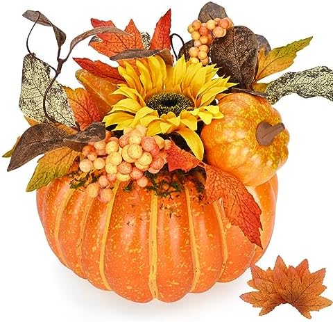 Waipfaru Fake Pumpkin Decor, Decorative Pumpkins for Fall, Fall Centerpieces for Tables, Fall Decor Artificial Pumpkins for Home Table Thanksgiving Halloween Indoor Outdoor Porch Bathroom Decor - Image 6