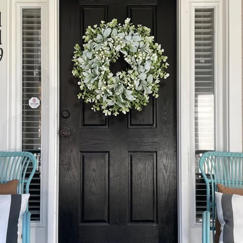 26 Inch Large Lambs Ear Wreaths for Front Door Spring Summer Lambs Leaves with White Berries, Artificial Greenery for Farmhouse Porch Wall Living Room Home Wedding Decor for All Seasons Wreaths - Image 2