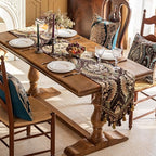 Floral Chenille Table Runner 108 Inches Non-Slip Tassels, Brown - Image 2