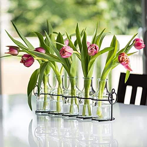 5pc Glass Flower Vase with Metal Holder, Best Vases for Flowers, Set for Home Decor, Wedding Decorations, Table Decor, Kitchen, Bathroom, Bedroom, Shelf Decor, Best Modern Vase for Flower Arrangement - Image 2