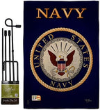 Navy Burlap Garden Flag - Set with Stand Armed Forces USN Seabee United State American Military Veteran Retire Official - House Decoration Banner Small Yard Gift Double-Sided Made in USA 13 X 18.5 by Breeze+Decor