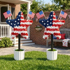 2 Pack 25.6" Patriotic Star Topiary Trees w/ 4 Flags for 4th of July by DTNESS