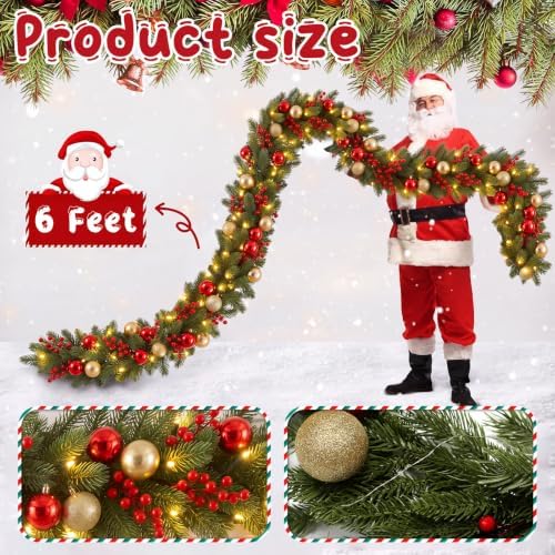 Thiccywoov 6 ft Pre-lit Christmas Garland with Light for Mantle, Xmas Decor - Image 2
