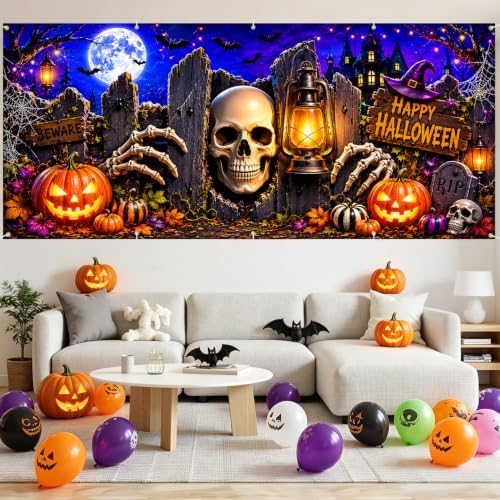 7x16FT Halloween Skull Garage Door Banner Skeleton Skull Happy Hallowen Garage Door Cover Decoration for Hallowen Decoration - Image 6