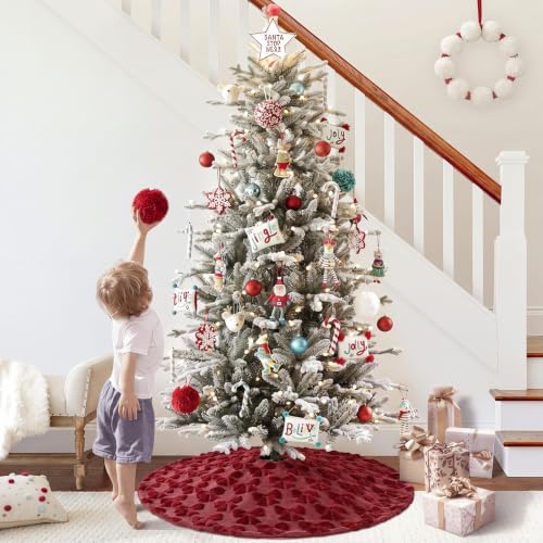 Civaner 48in Burgundy Bow Christmas Tree Skirt Faux Fur - Image 6